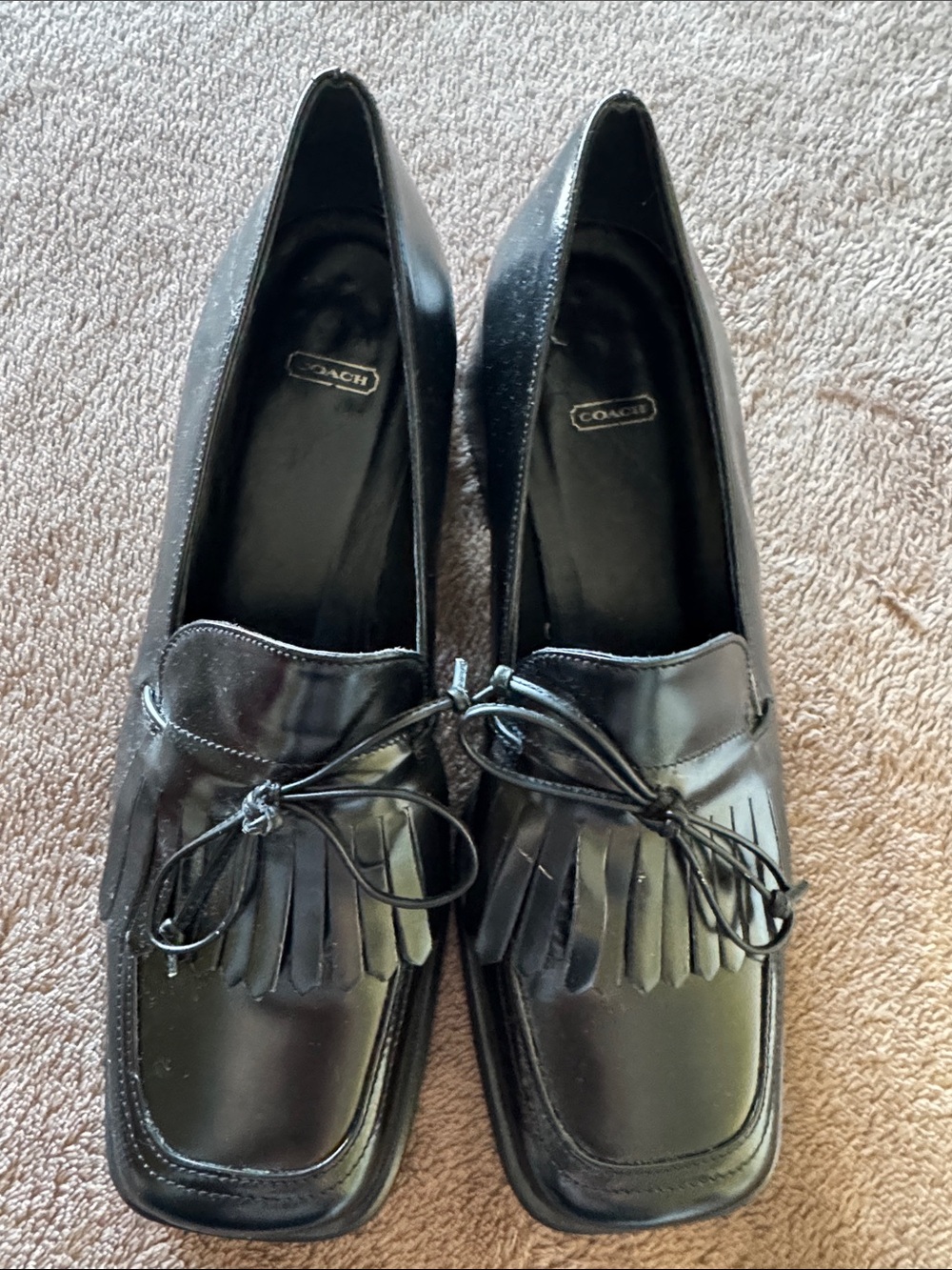 Coach Woman’s Black Leather Loafers with Block Heel Business Casual